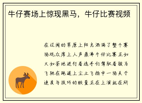 牛仔赛场上惊现黑马，牛仔比赛视频